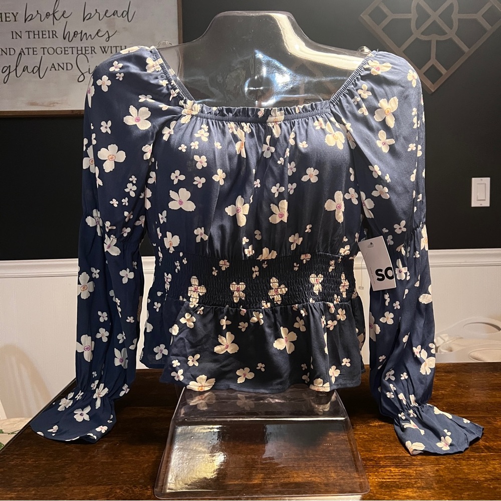 SO | Navy Floral Blouse | Size XL (Juniors) | NWT